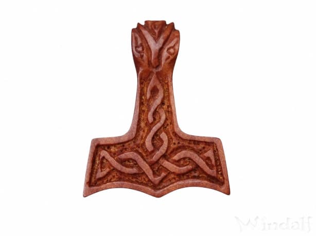 WINDALF Holzanh&auml;nger Hammer Thors MJ&Ouml;LNIR 3.5 cm Thorshammer Knotenmuster - Windalf.de