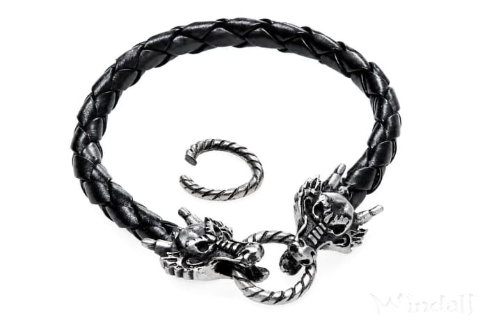 WINDALF Schwarzes Fu&szlig;band ABRAX 25 cm Drachen Armband Zinn - Windalf.de