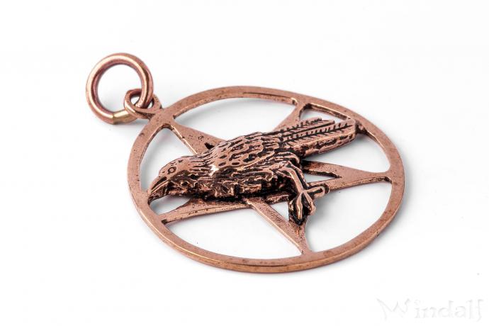 WINDALF Schmuck Anhänger MUNIN 4.6 cm Odins Rabe im Pentagramm Bronze - Windalf.de