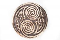 WINDALF Massive Celtic Fibel ARIS Ø 4.8 cm Keltische Doppelspiralen Brosche Bronze - Windalf.de