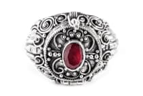 WINDALF Mittelalter Giftring ARONA 19 mm Echter Granat Handarbeit Silber - Windalf.de