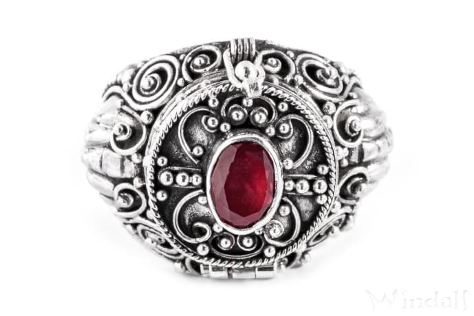 WINDALF Mittelalter Giftring ARONA 19 mm Echter Granat Handarbeit Silber - Windalf.de