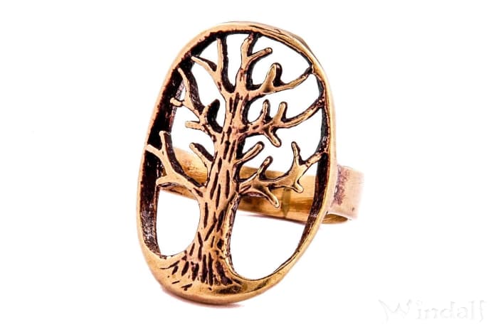 WINDALF Irischer Celtic Ring YGGDRASIL 22 mm Lebensbaum Glücks& Wunschring Vintage Bronze - Windalf.de