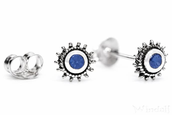 WINDALF Ohrstecker LUCIA 6 mm Sonnenschmuck Blaue Steine Silber - Windalf.de