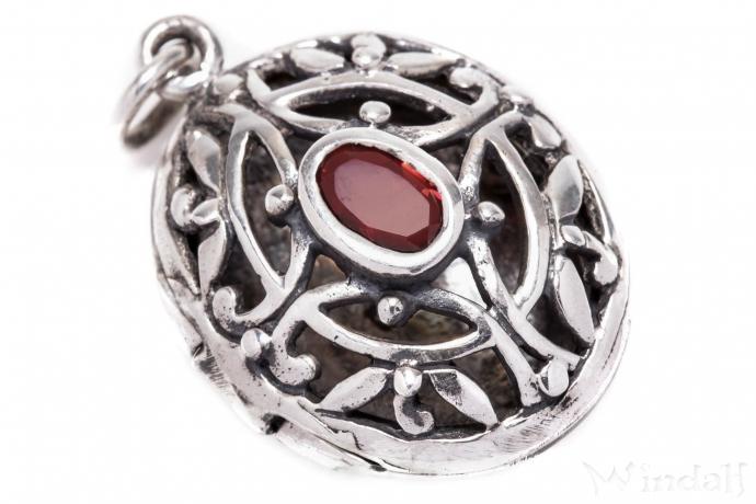 WINDALF Schmuck Anhänger Foto-Medaillon SINA 2.8 cm Roter Kristall mit Innerem Fach Handarbeit Silber - Windalf.de