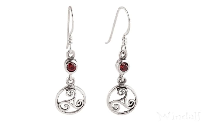 WINDALF Irische Damen Ohrringe CARYS 3.5 cm Celtic Triskele Roter Kristall Silber - Windalf.de