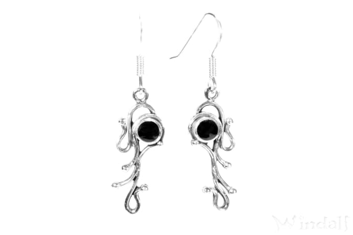 WINDALF Gothic Damen Ohrhänger NIZA 4.1 cm Schwarzer Onyx Silber - Windalf.de