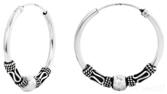 WINDALF Creolen SKYLAR Ø 25 mm Silberkugel & Mäandermuster Handarbeit Silber - Windalf.de