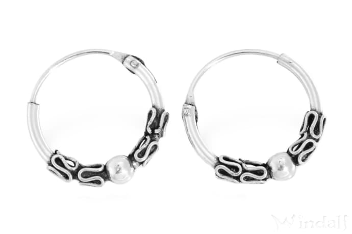 WINDALF Creolen CARIA Ø 14 mm Ornamente mit Kugeln Ohrschmuck Handarbeit Silber - Windalf.de