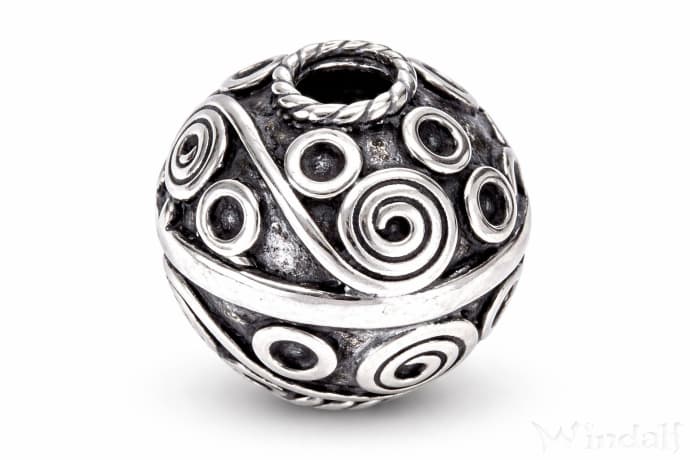 WINDALF Gro&szlig;e Bohemian Silberperle SPIRALS 16 mm Mittelalter Haarperle Bartschmuck Silber - Windalf.de