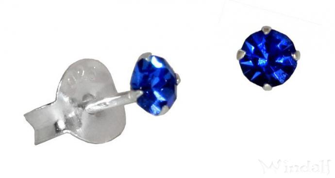 WINDALF Ohrstecker AKIRA mit blauem Stein 3 mm Silber - Windalf.de