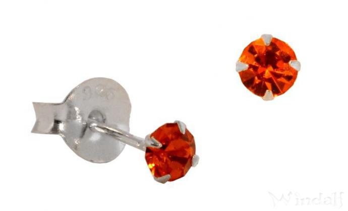 WINDALF Ohrstecker AKIRA 3 mm mit Orangefarbenen Stein Silber - Windalf.de