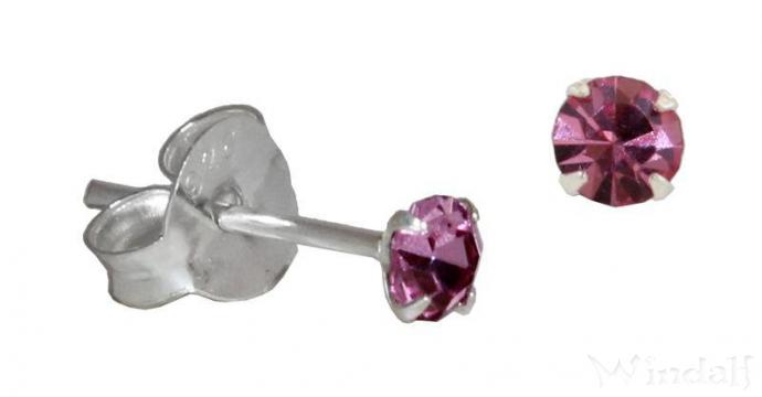 WINDALF Ohrstecker AKIRA 3 mm mit rosa Stein Silber - Windalf.de