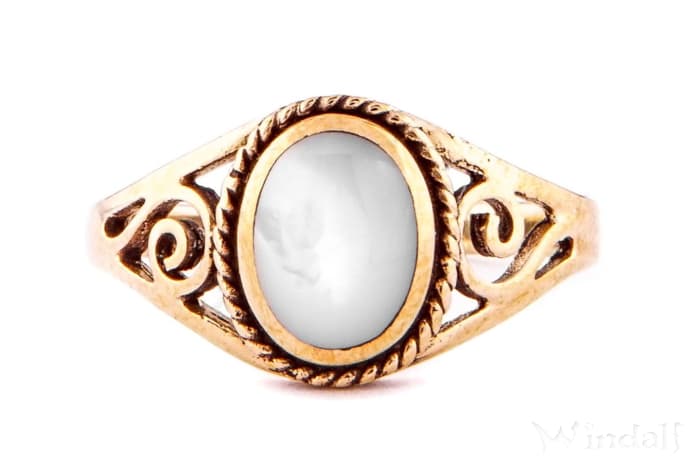 WINDALF Zarter Damen Ring LUCY 9 mm Perlmutt mit Lebens Spiralen Bronze - Windalf.de