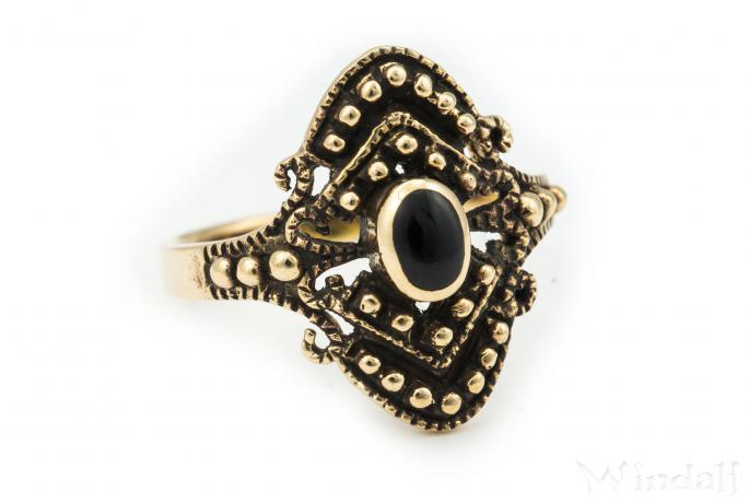 WINDALF Wikinger Damen Ring SEANA 16 mm Onyx Schmuck Bronze - Windalf.de