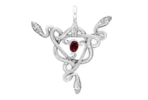 WINDALF Schmuck Anh&auml;nger TRISULA 5.7 cm Drei Schlangen Echter Granat Handarbeit Silber - Windalf.de