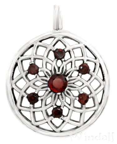 WINDALF Schmuck Anhänger KILDARE 3.7 cm Lebensblume Mit Granatsteinen Handarbeit Silber - Windalf.de