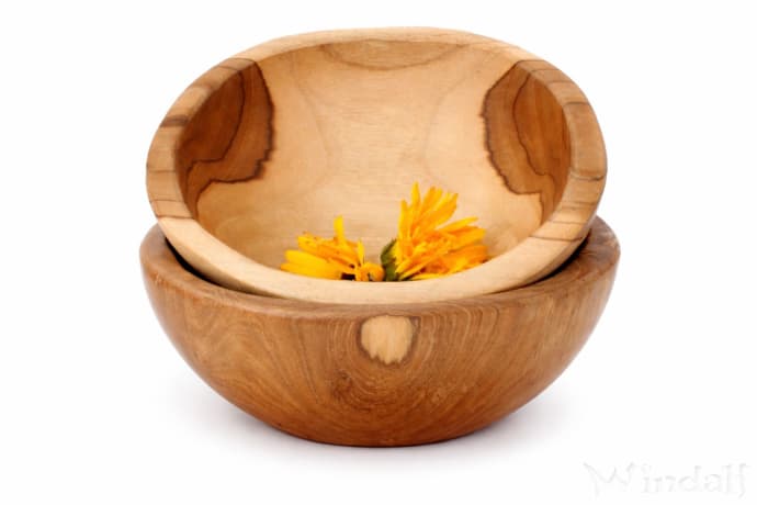 WINDALF Rustikale Holzschale AMICA &Oslash; 20 cm Kleine Obstschale Natur Holzschale Handarbeit aus Teakholz - Windalf.de