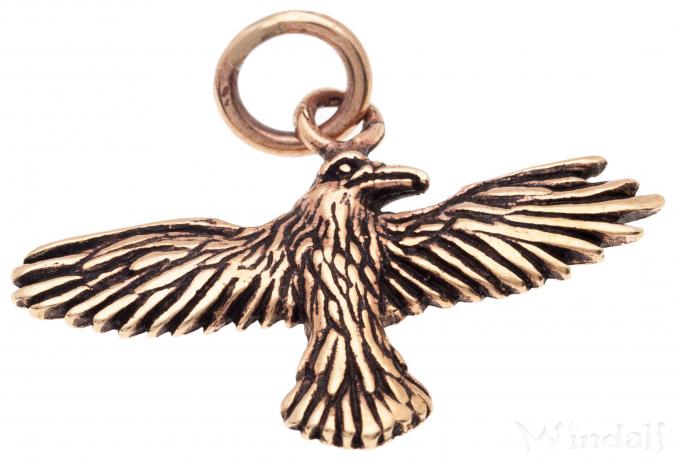 WINDALF Schmuck Anhänger HUGIN 2.7 cm Kleiner Rabe Bronze - Windalf.de
