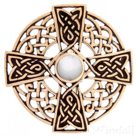 WINDALF Keltische Fibel NAMIDA Ø 3.5 cm Keltisches Kreuz Perlmutt Gewandschmuck Bronze WINDALF Keltische Fibel NAMIDA Ø 3.5 cm Keltisches Kreuz Perlmutt Gewandschmuck Bronze - Windalf.de