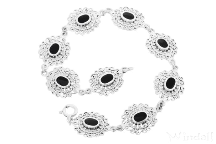 WINDALF Damen Armkette SINA 19 cm Schwarzer Onyx Gothic Armschmuck Silber - Windalf.de