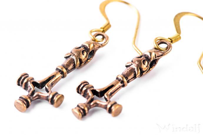 WINDALF Wikinger Ohrschmuck WOLFSKREUZ 3.9 cm Bronze - Windalf.de