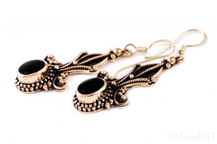 WINDALF Lange Damen Ohrhänger AMARIS 4.7 cm Onyx Gothic Schmuck Bronze - Windalf.de