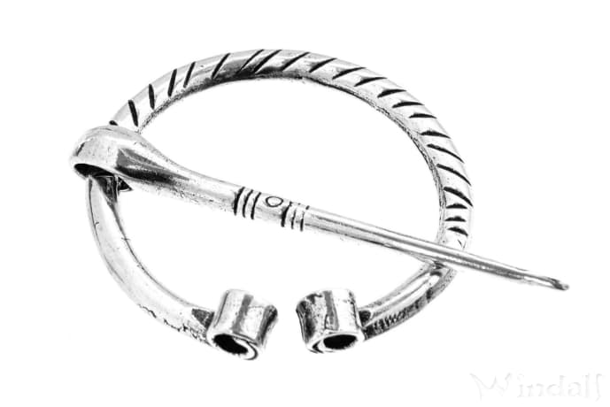 WINDALF Wikinger Silber-Fibel WINGARD Ø 3.2 cm Schaltuchnadel mit Verzierungen Silber - Windalf.de