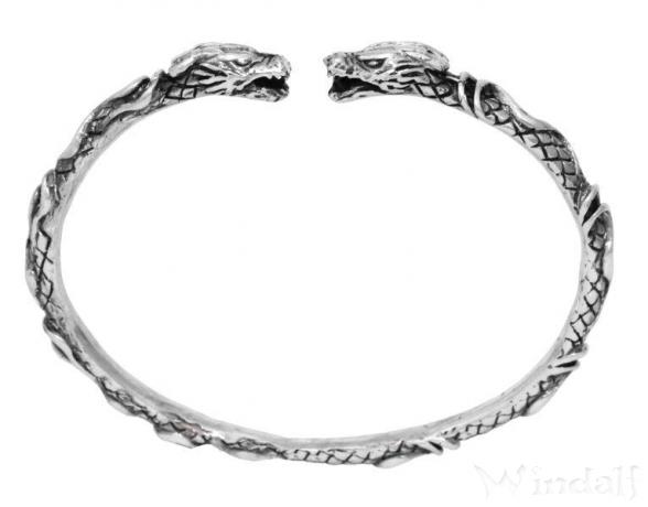 WINDALF Viking Armreif JORMUNGAND Ø 6 cm Zwei Wikinger Drachen Armschmuck Silber WINDALF Viking Armreif JORMUNGAND Ø 6 cm Zwei Wikinger Drachen Armschmuck Silber - Windalf.de