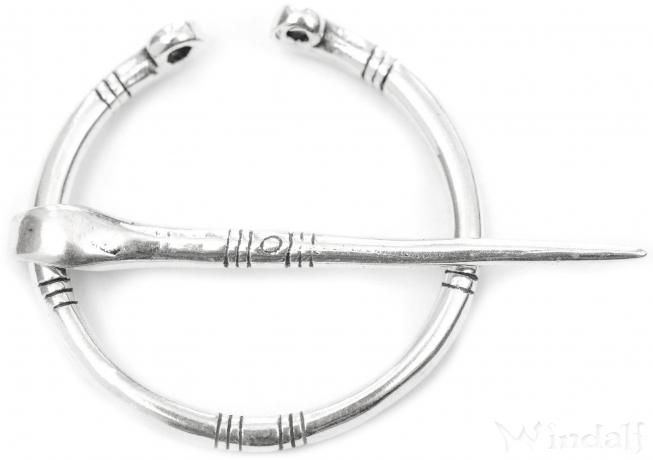 WINDALF Mittelalter Fibel THOINA Ø 2.9 cm Schaltuchnadel mit Verzierung Vintage Silber - Windalf.de