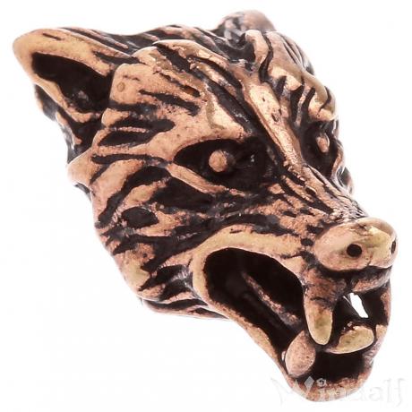WINDALF Haar& Bartschmuck VUKAR 20 mm Wolfskopf Bartschmuck Große Öffnung Bronze - Windalf.de