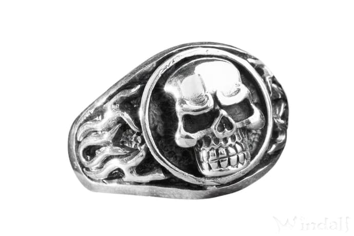 WINDALF Totenkopf Ring KULT 10 mm Biker Ring Skull Gothic Schmuck Silber - Windalf.de