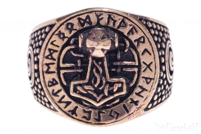 WINDALF Thorshammer-Ring DONAR FUTHARK 18 mm Wikingerschmuck Runen Bronze WINDALF Thorshammer-Ring DONAR FUTHARK 18 mm Wikingerschmuck Runen Bronze - Windalf.de