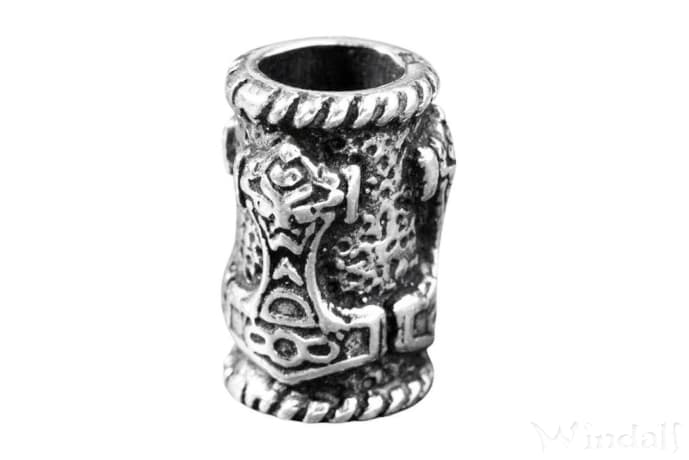 WINDALF Wikinger Haar& Bartperle ARVIR 14 mm Vikings Thorshammer Haarschmuck Silber - Windalf.de