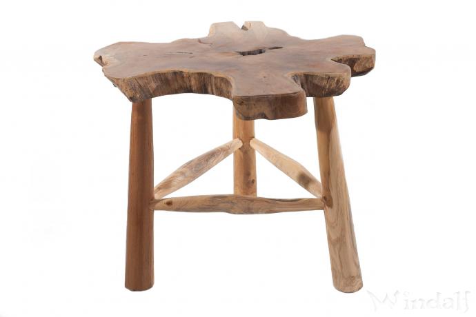 WINDALF Bauernhaus Dreibein VERITA 45 cm Landhaus Abstelltisch Unikat Handarbeit aus Teakwurzelholz - Windalf.de