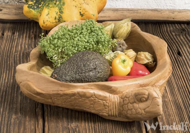 WINDALF Große Teakholzschale CECILIA 38 cm Glücks Obstschale