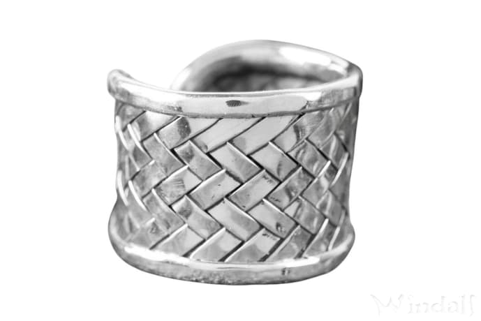WINDALF Breiter Flecht-Ring ARWIN 17 mm Offener Vikings Bandring Handarbeit Silber - Windalf.de