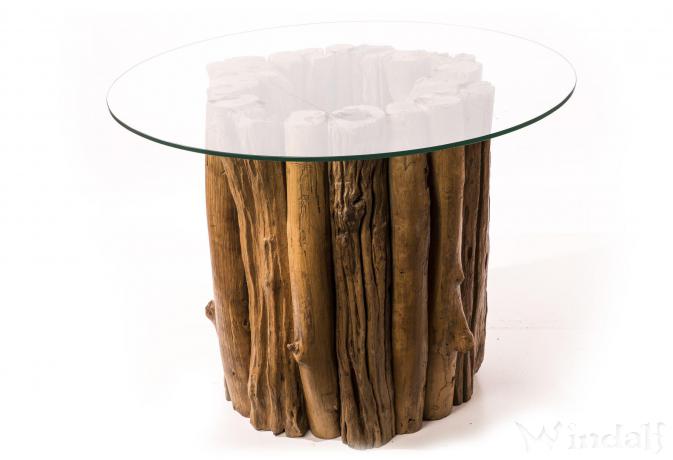 WINDALF Rustikaler Küchentisch CHELLA 76 cm Hoher Balkon-Teaktisch Unikat Handarbeit aus Wurzelholz - Windalf.de