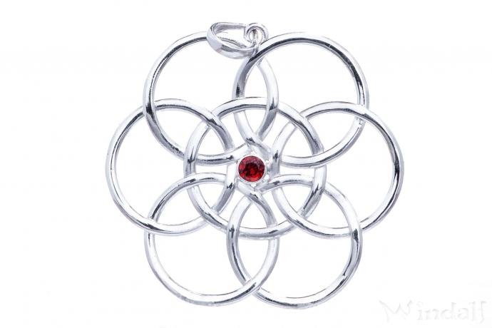 WINDALF Schmuck Anhänger Blume des Lebens 5.3 cm Granatstein Handarbeit Silber - Windalf.de