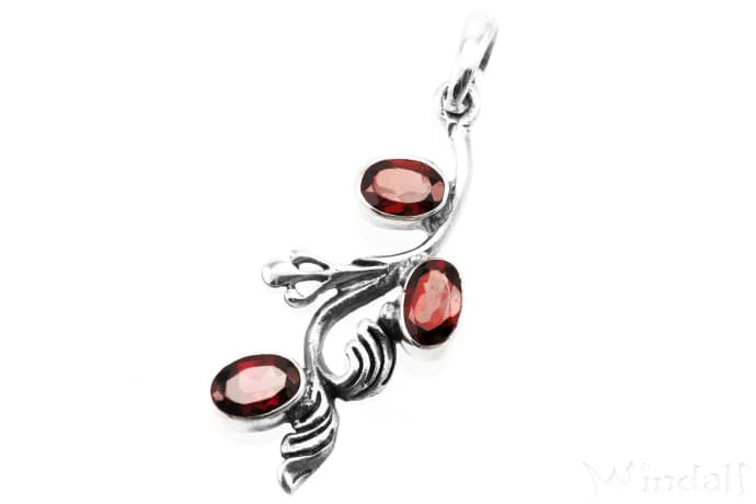 WINDALF Schmuck Anhänger SYONA 4 cm Rotes Feuer Granatsteine Silber - Windalf.de