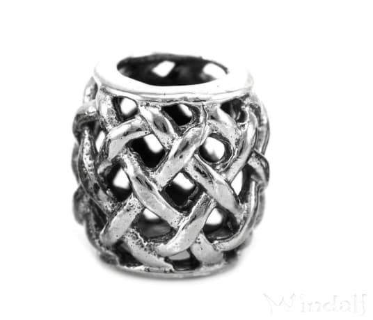 WINDALF Wikinger Bartschmuck RAGNAR Ø 7 mm Vikings Netz Muster Haarperle Silber - Windalf.de