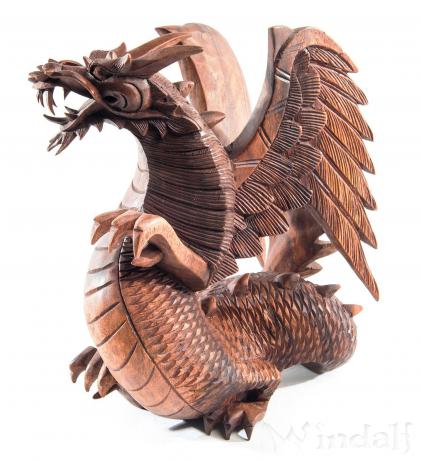 WINDALF Holzfigur Glücks Drache BRAINN 30 cm Stehender Schutzdrache Handarbeit Holz - Windalf.de