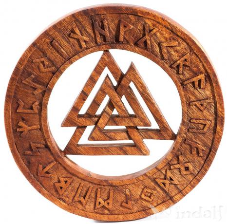 WINDALF Wikinger Odin Wandbild VALKNUT Ø 22,5 cm Wotansknoten mit Runen braun Handarbeit Holz WINDALF Wikinger Odin Wandbild VALKNUT Ø 22,5 cm Wotansknoten mit Runen braun Handarbeit Holz - Windalf.de