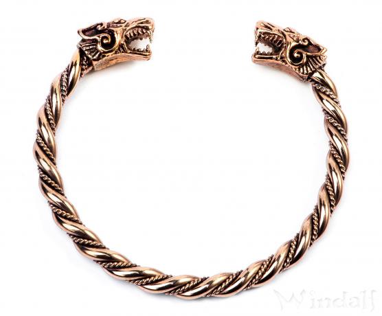 WINDALF Männer Wikinger-Armreif FENRAR Ø 6.5 cm Wikinger-Wölfe Handarbeit aus Bronze WINDALF Männer Wikinger-Armreif FENRAR Ø 6.5 cm Wikinger-Wölfe Handarbeit aus Bronze - Windalf.de