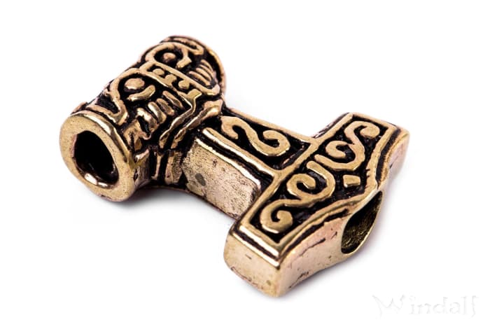 WINDALF Wikinger Haar& Bartschmuck THORALF 20 mm Thorshammer-Perle Haarschmuck Bronze - Windalf.de