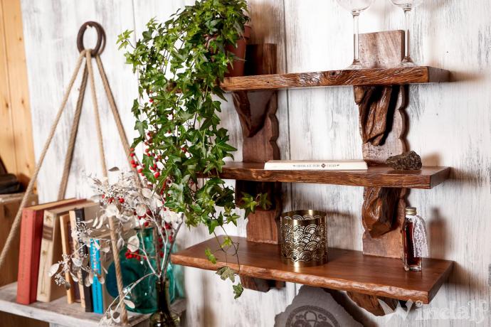 WINDALF Rustikales Regal DURIN 80 cm 3 Ablagen Natur Wandregal Auenland