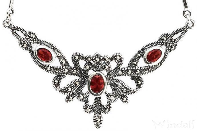 WINDALF Elegantes Mittelalter-Collier ALADRIA 45 cm Gothic-Halsschmuck Bohemia Design mit Granat Vintage Silber - Windalf.de