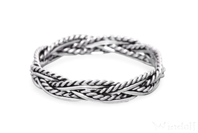 WINDALF Schmaler Wikingerring RICARA 4 mm Zopf-Muster Damenring Midi Ring Handarbeit Silber - Windalf.de