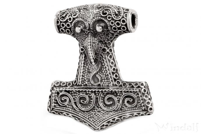 WINDALF Großer Schmuck Anhänger THYR 4 cm Wikinger Thorshammer Schonenhammer Silber - Windalf.de