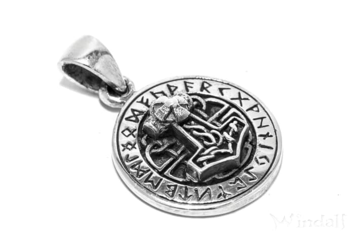 WINDALF Wikinger Anhänger RUTHAR Ø 1.8 cm Thorshammer Runen Silber WINDALF Wikinger Anhänger RUTHAR Ø 1.8 cm Thorshammer Runen Silber - Windalf.de